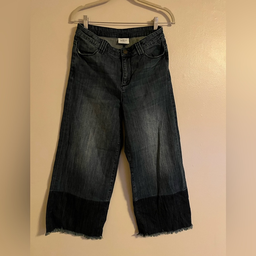 Wrap London Two-Tone Wide Leg Jeans in Dark Blue